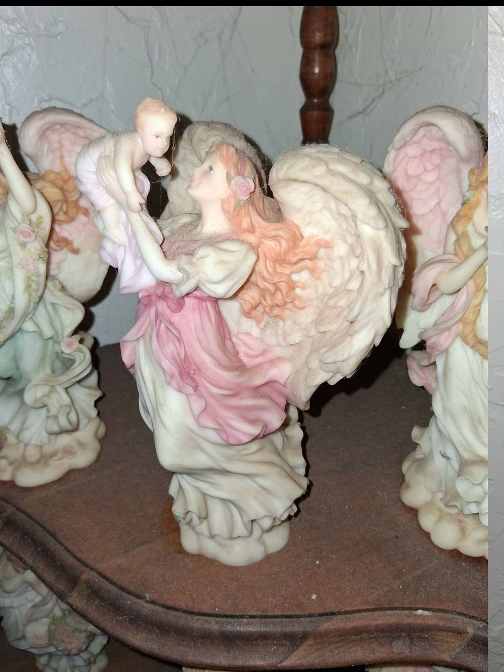 Seraphine Pink and Cream Angel Holding Child Figurine